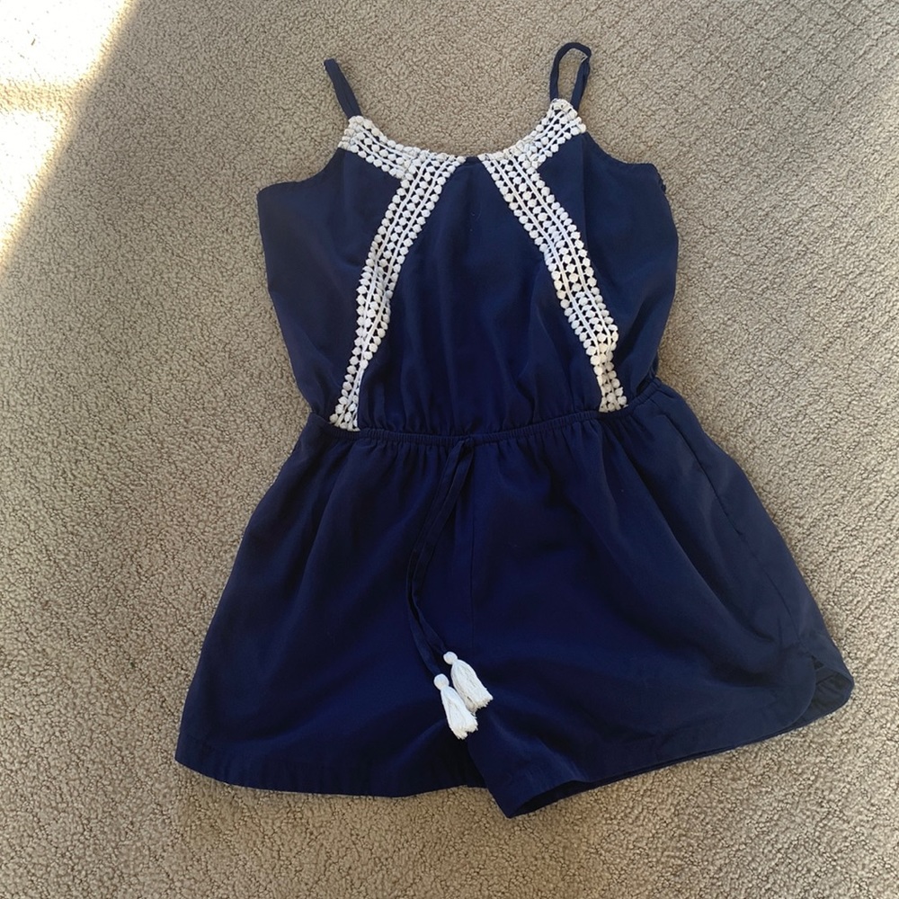 Navy and white lace romper